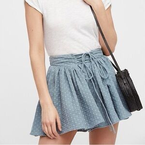 NWOT Free People Meet Your Match Mini Skort - Polka Dot Baby Blue & White